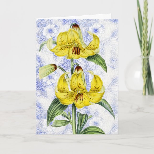 Fleurs Lily vintages sur carte Pâques Motif (Devant)