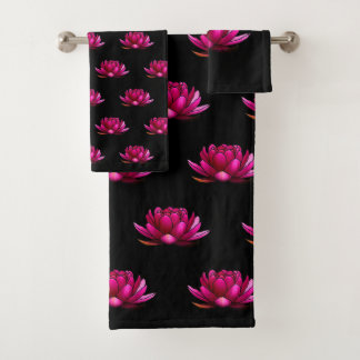 Fleurs Lotus Roses profondes sur Noir