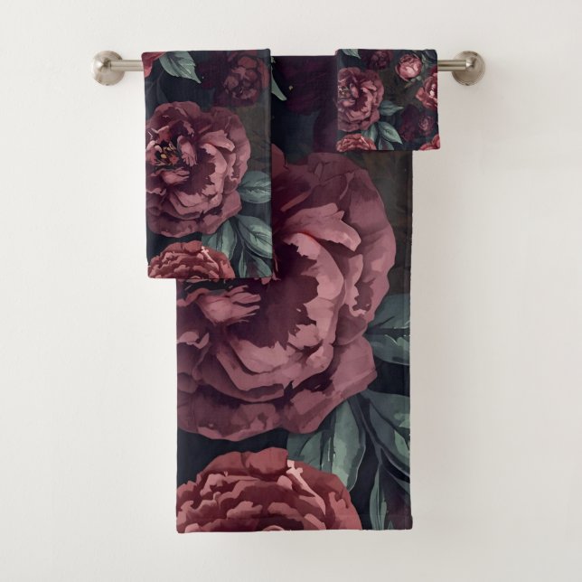Fleurs lunatiques motif aquarelle rouge foncé (En situation)
