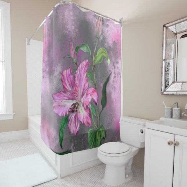 Fleurs Lys Violet Rose Douche Lys Rideau (En situation)