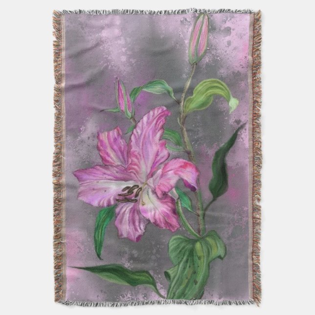 Fleurs Lys Violets Rose Jeter Couverture (devant Vertical)