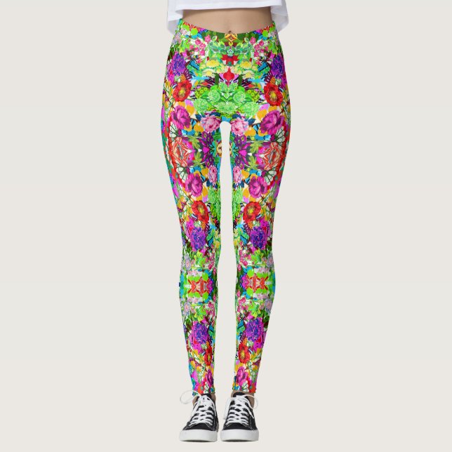 Fleurs magiques colorées et mignonnes leggings (Devant)