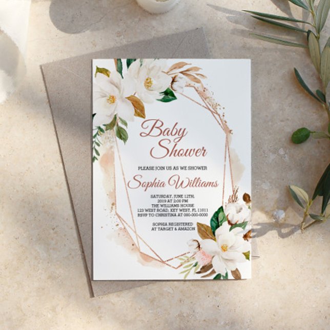 Fleurs Magnolia et Baby shower d'or Invitation (Créateur téléchargé)