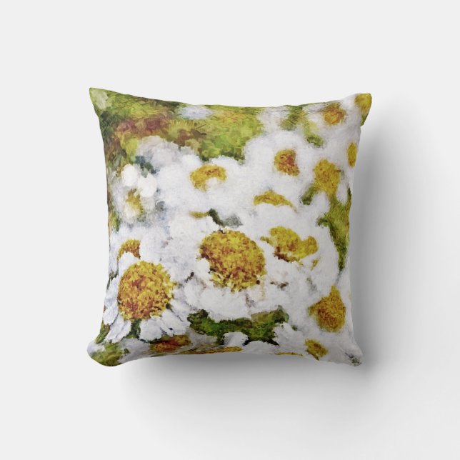 Fleurs marguerites blanches #2 - Peinture Coussin  (Recto)