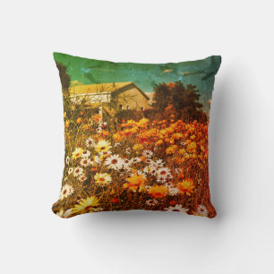 Fleurs marguerites Coussin Bleu Orange Coussin Jeu