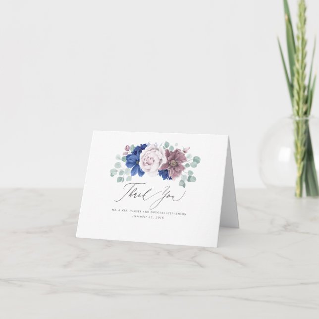 Fleurs Mauves et Bleu Nuit Élégant Merci (Devant)