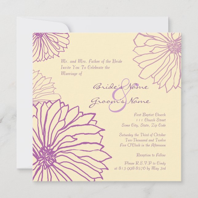 Fleurs mauves et crème Faire-part de mariage (Devant)
