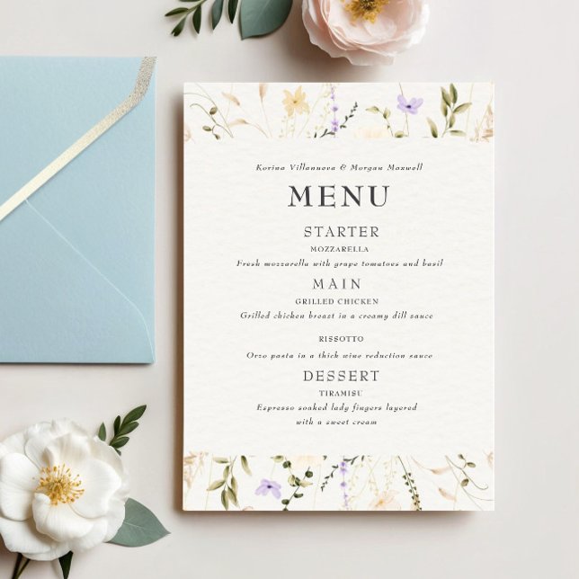 Fleurs minimalistes Elégant Mariage Menu Invitatio (Créateur téléchargé)