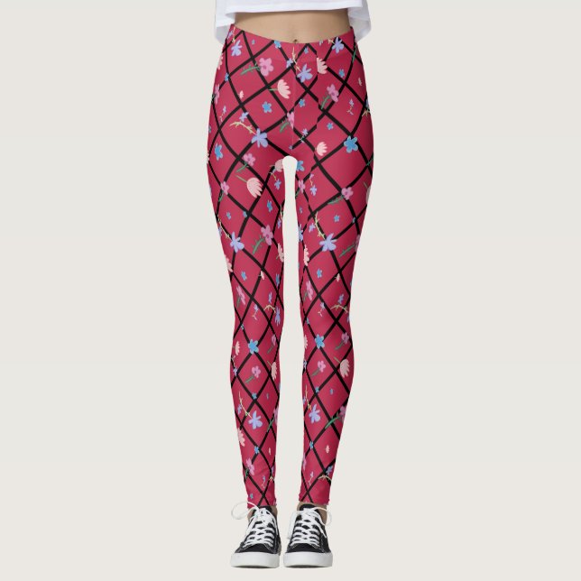 Fleurs modernes colorées Leggings motifs (Devant)