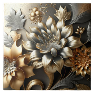 Fleurs modernes en carreau de céramique or argent