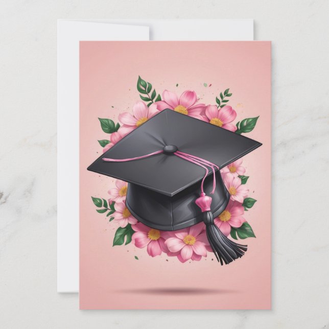 fleurs modernes invitation de graduation rose (Devant)