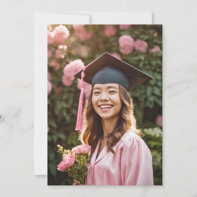 fleurs modernes invitation de graduation rose (Devant)