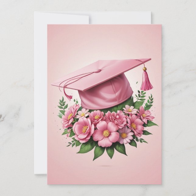 fleurs modernes invitation de graduation rose (Devant)