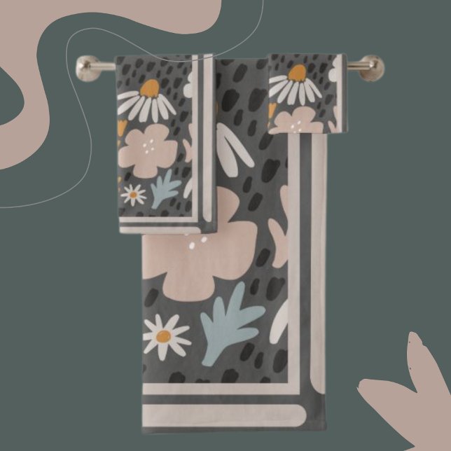 Fleurs modernes Perwinkle, Orange, Blush sur Brown (Créateur téléchargé)