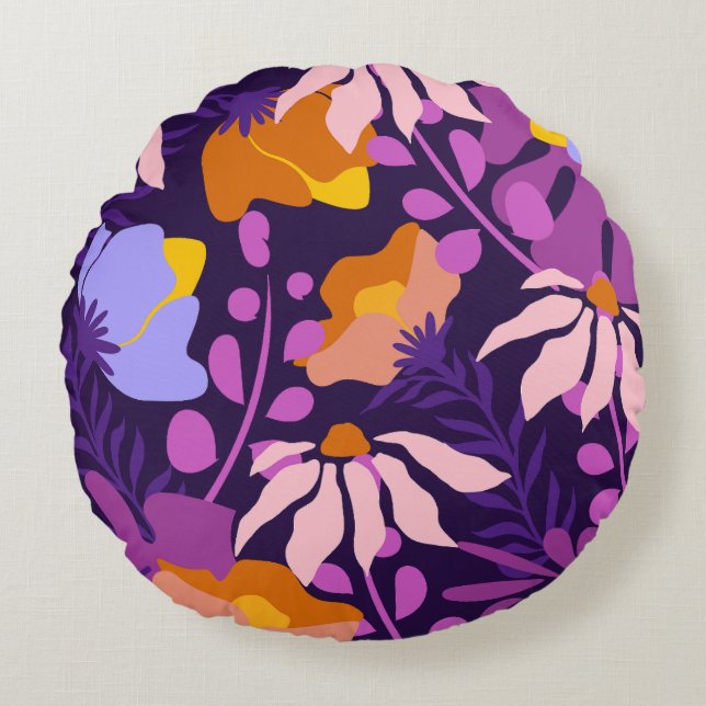 Fleurs modernes violettes Coussin ronde (Devant)