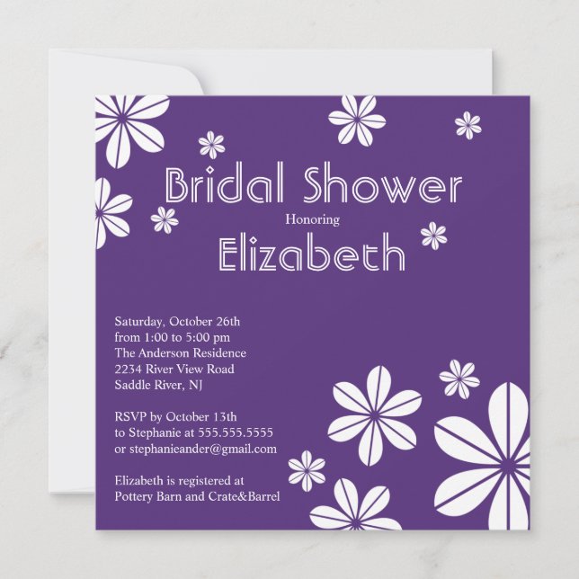 Fleurs Modes Douche nuptiale Invitation Violet (Devant)