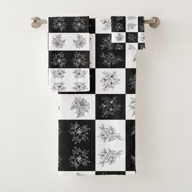 Fleurs monochromes et motif damier (En situation)