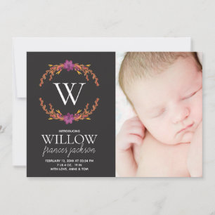 Fleurs Monogramme Photo Naissance Fille Personnali