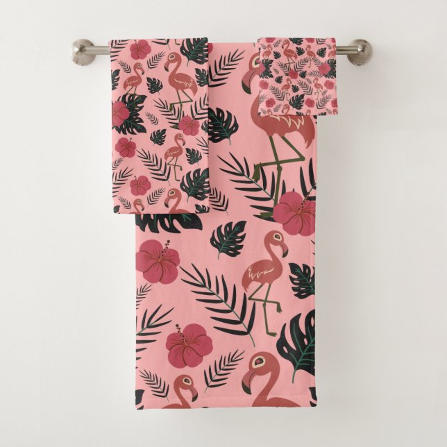 Fleurs motifs et feuilles flamands roses (En situation)
