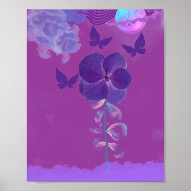 Fleurs Néon Violet la Nuit Affiche (Devant)