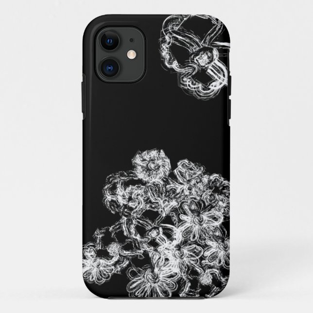 fleurs noir blanc dessinées au crayon étui iphone  (Dos)