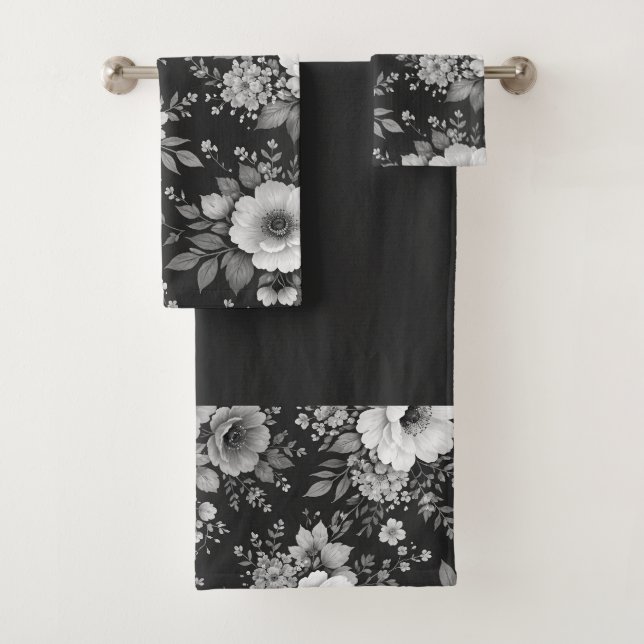 fleurs noir et blanc moderne salle de bain décorat (En situation)