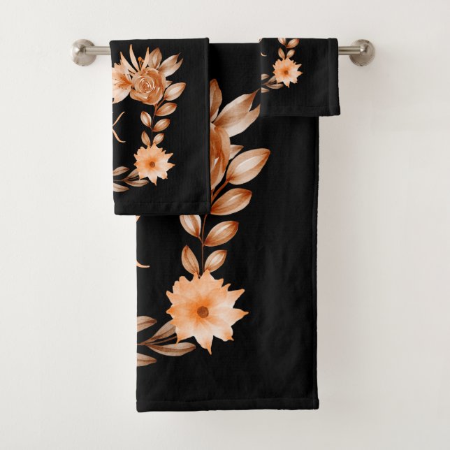 Fleurs noir marron et pêche avec monogramme  (En situation)