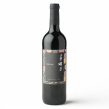 Fleurs noires Bouteille de vin Étiquette pour Mari