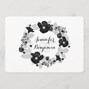 fleurs noires élégante invitation au mariage vinta