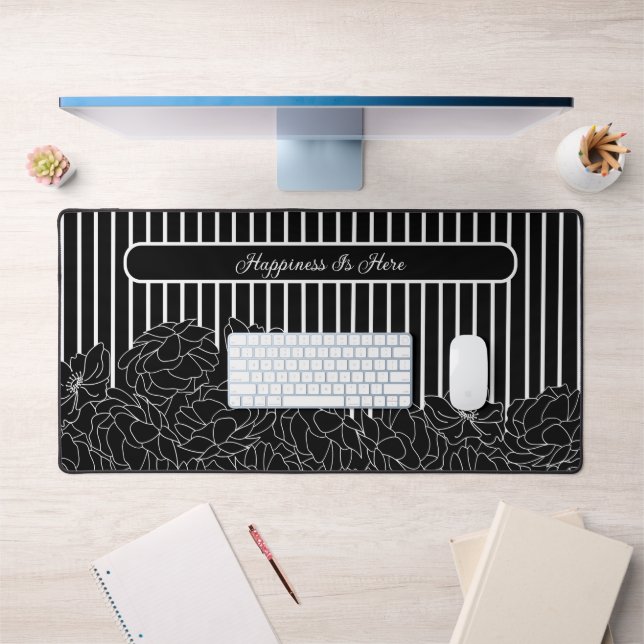 Fleurs noires et blanches avec bandes Texte person (Bureau 1)