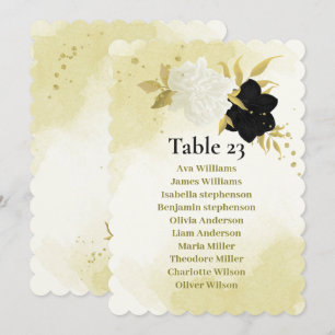 fleurs noires et blanches carte de plan de table a