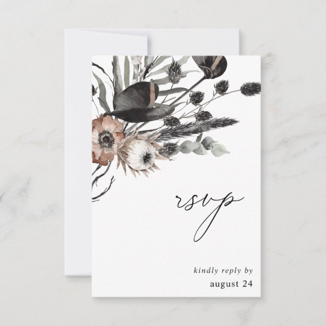 Fleurs noires et naturelles avec RSVP de repas (Devant)