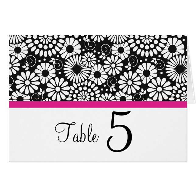 Fleurs noires et noires rétro Carte Numéro de tabl (Devant horizontal)