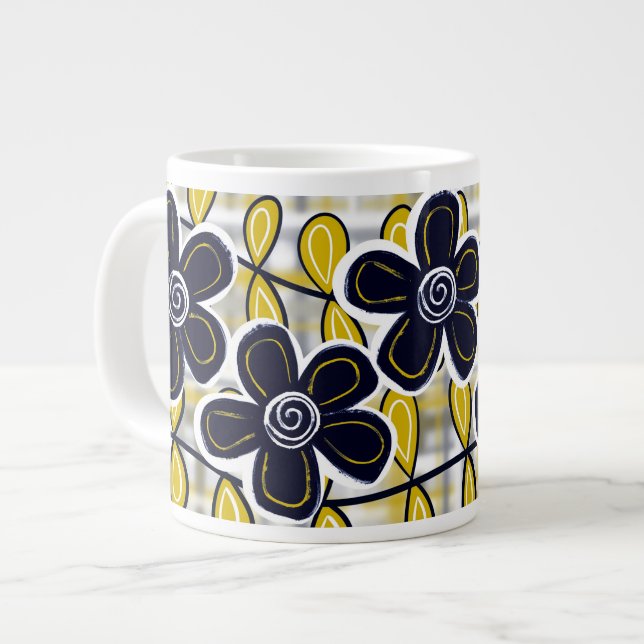 Fleurs noires et or Jumbo Mug (Devant gauche)