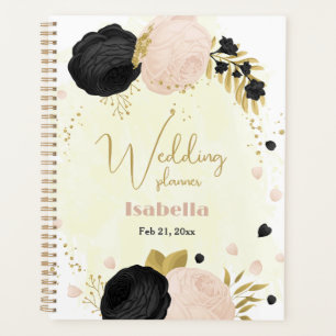 fleurs noires et roses or