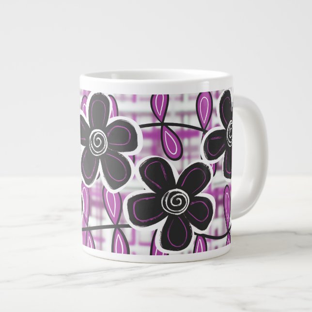 Fleurs noires et violettes Jumbo Mug (Devant droit)
