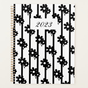 Fleurs Noires Modernes Avec Bandes Noires Et Blanc
