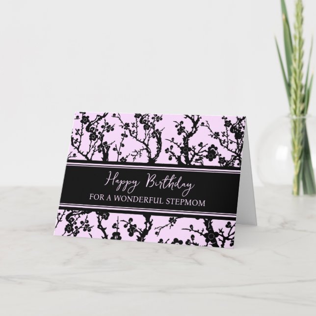 Fleurs noires roses Carte d'anniversaire Stepmere (Devant)