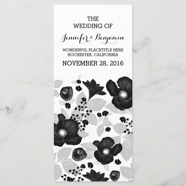 Fleurs noires vintages programmes de mariage (Devant)