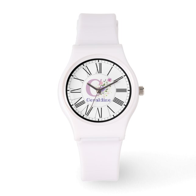 Fleurs, nom et initiale sur une montre pour dames  (Recto)