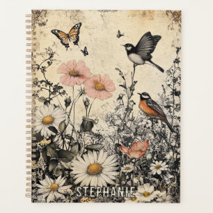Fleurs, oiseaux et papillons sur papier vieilli (1