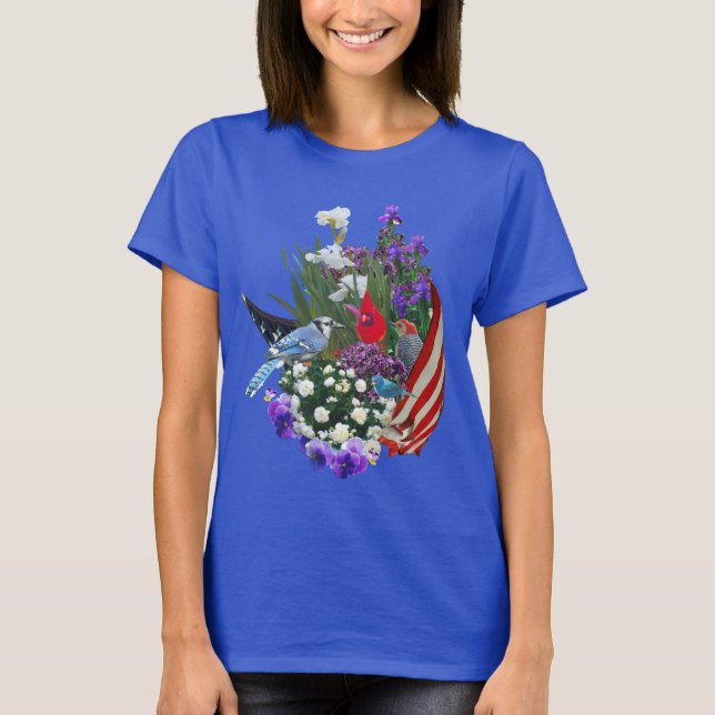 fleurs, oiseaux et T-shirt du drapeau 2r (Devant)