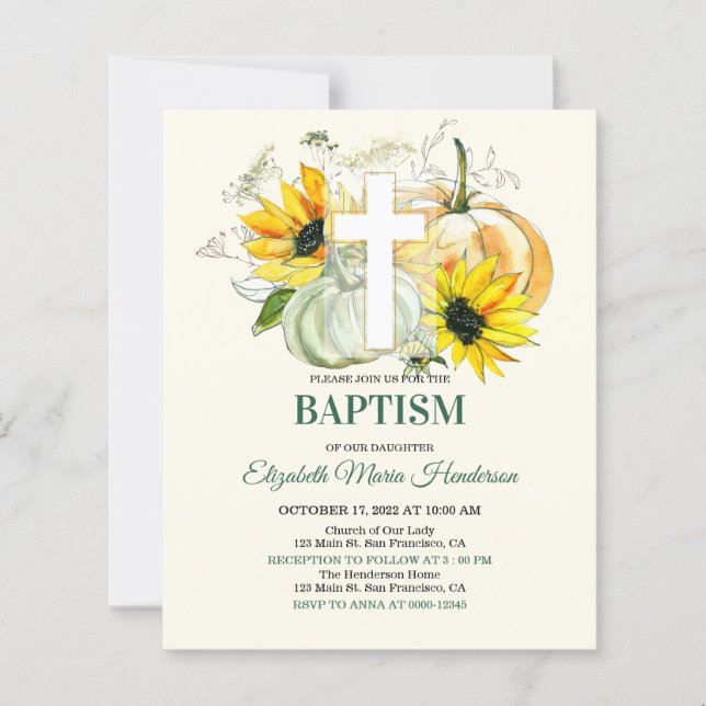 Fleurs & Or/INVITATION DE BAPTÊME - BUDGET.  (Devant)
