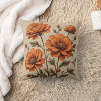 Fleurs orange brûlées 3d sur coussin arrière - pla