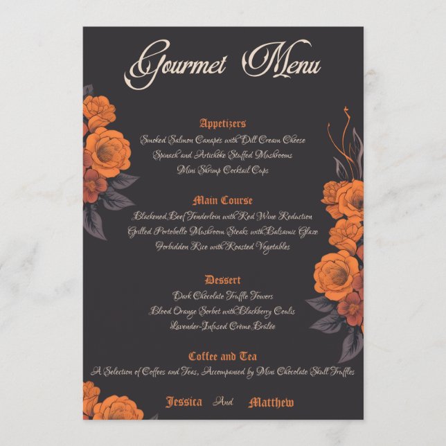 Fleurs orange menu gourmet élégant (Devant)