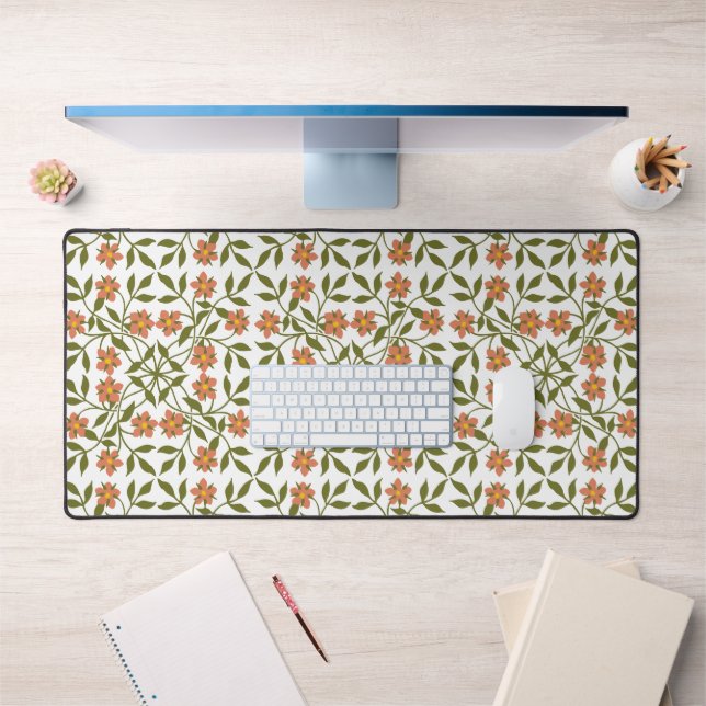 Fleurs orange, Motif Floral, Verdure, Boho (Bureau 1)