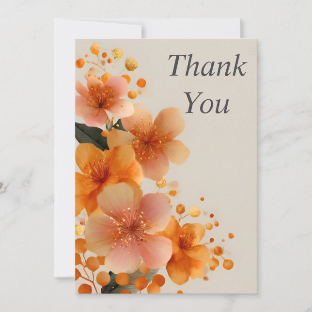 Fleurs orange sur Carte de remerciements beige (Devant)