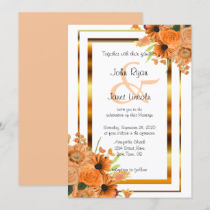 Fleurs orange Sur Invitations De Mariage Blanc
