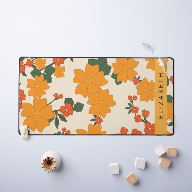 Fleurs Oranges, Motif De Fleurs, Votre Nom (Tableau pour enfants)