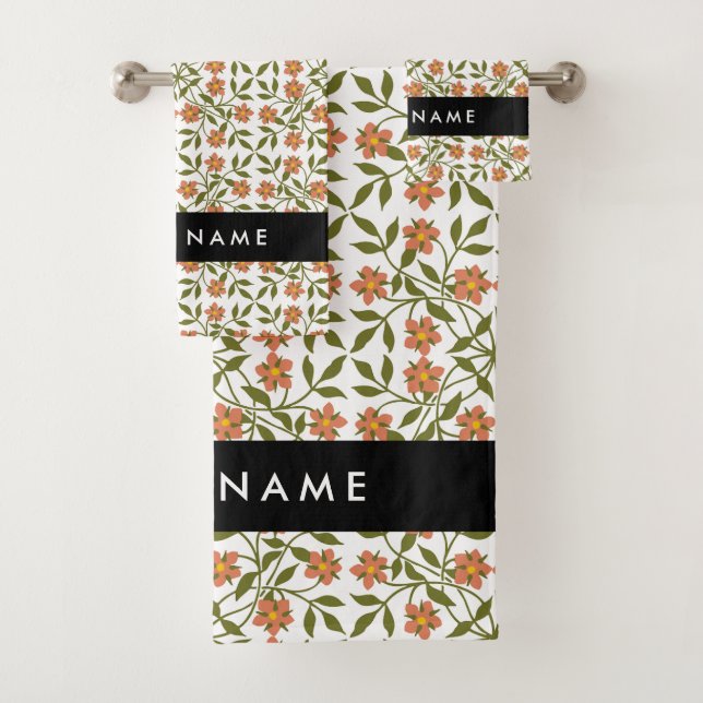 Fleurs oranges, motif floral, Boho, votre nom (En situation)